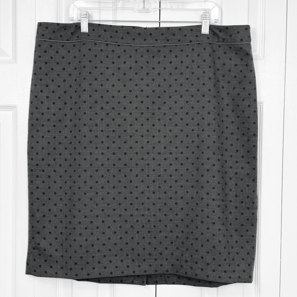 Boden Preppy Gray & Black Polka Dot Wool Blend Straight Pencil Skirt 16R